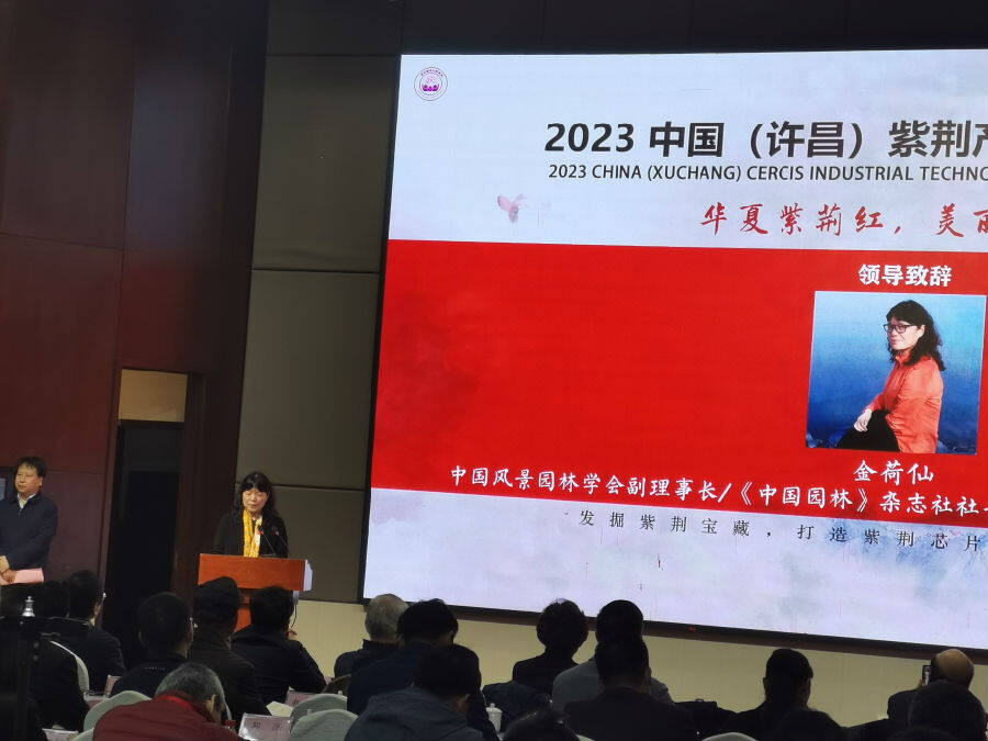 中国风景园林学会副理事长金荷仙在开幕式上讲话（李向东 摄）
